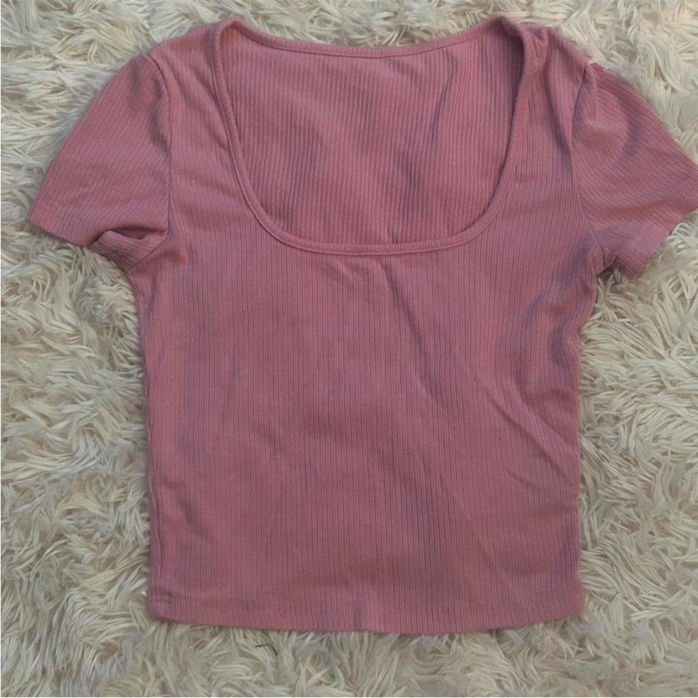 SHEIN Dusty Pink Ribbed Short Sleeve Top